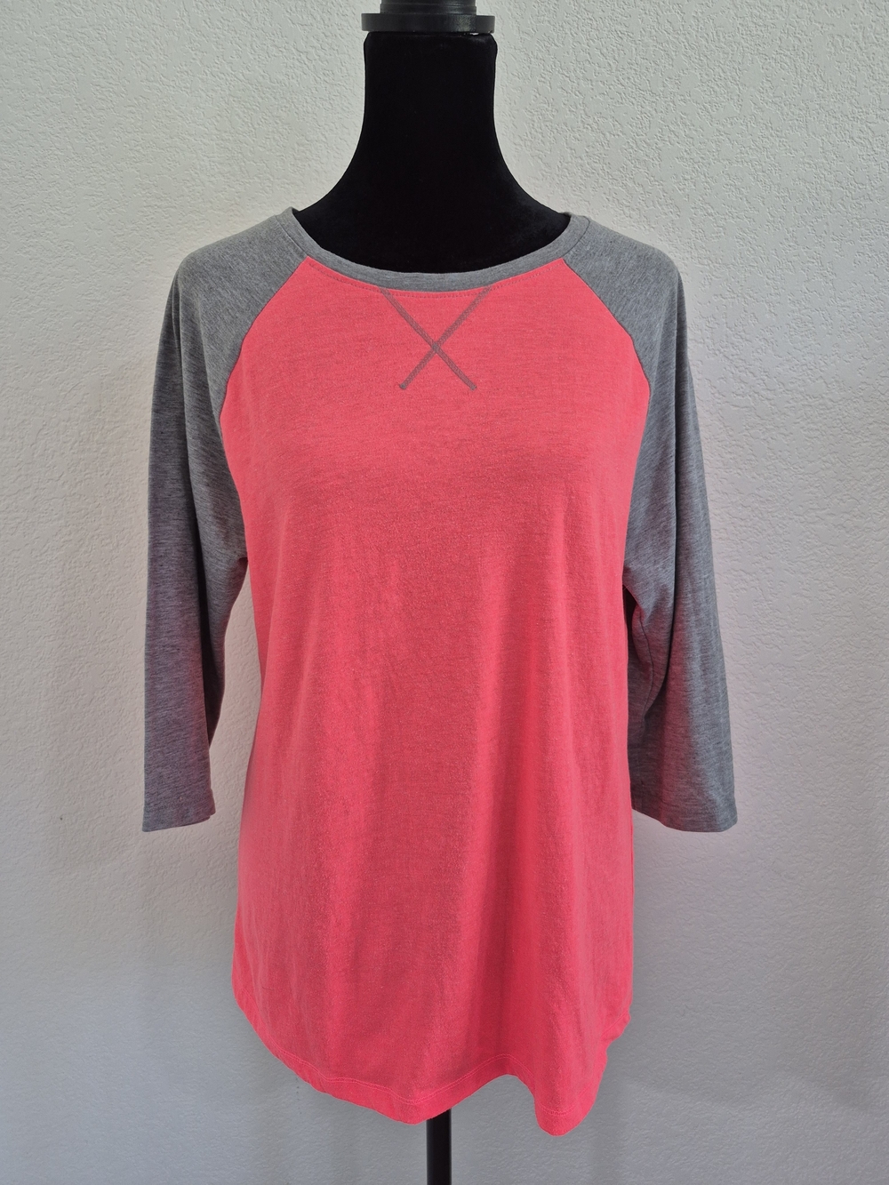 Athletic Works Pink and Gray Raglan 3/4 Sleeve Top
